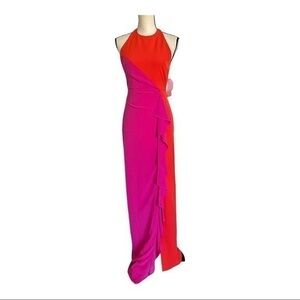 Nicole Miller Collection Colour Block Long Ruffle Evening Maxi Dress Size 2